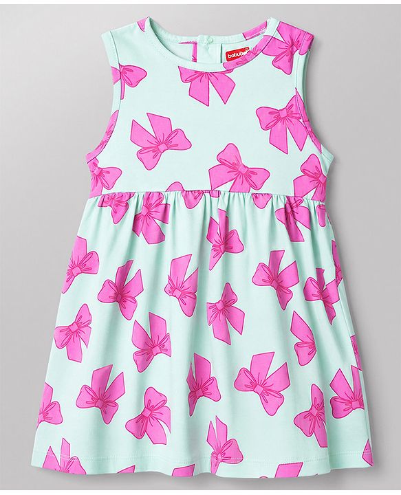 Babyhug Single Jersey Knit Half Sleeves Bow Printed Frock With Shrug - Pink