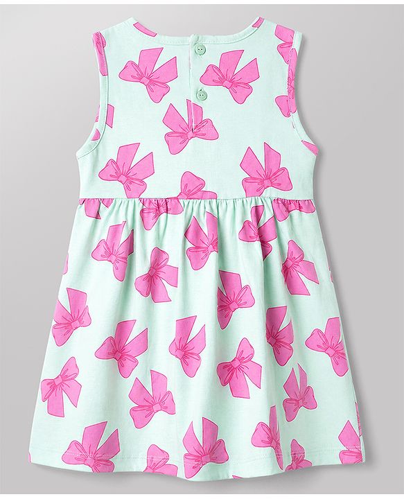 Babyhug Single Jersey Knit Half Sleeves Bow Printed Frock With Shrug - Pink