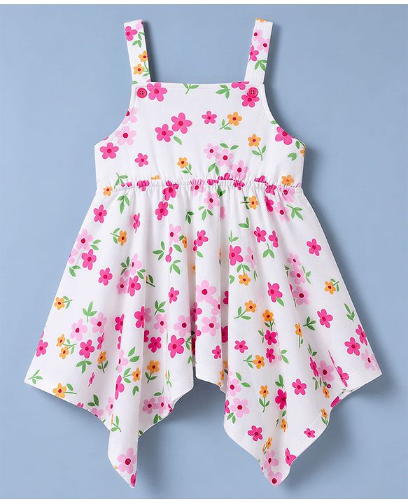 Babyhug Single Jersey Knit Full Sleeves Shrug With Floral Printed Frock - White