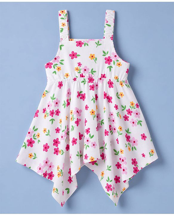 Babyhug Single Jersey Knit Full Sleeves Shrug With Floral Printed Frock - White