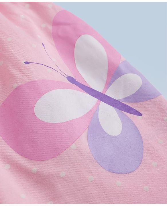 Babyhug Single Jersey Knit Frock & Half Sleeves Shrug with Butterfly Print - Pink