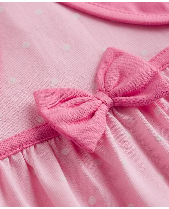Babyhug Single Jersey Knit Frock & Half Sleeves Shrug with Butterfly Print - Pink
