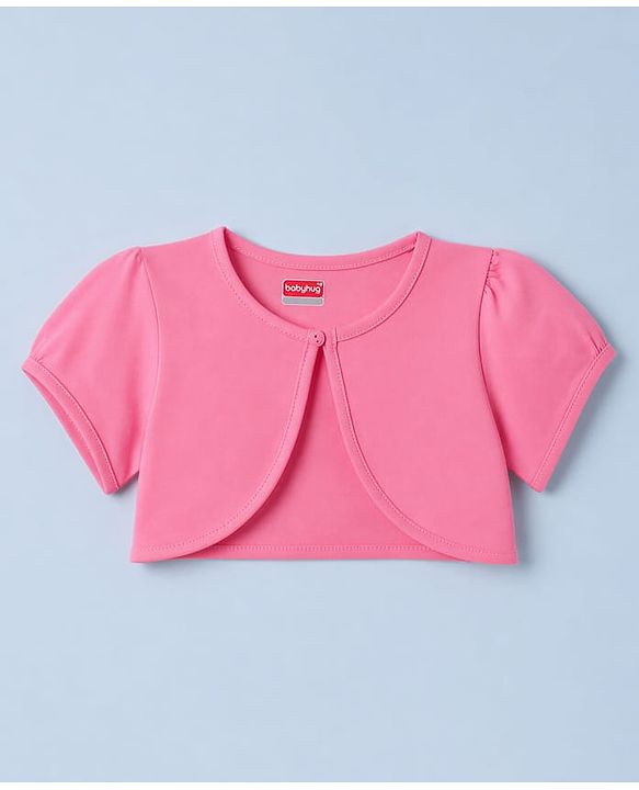 Babyhug Single Jersey Knit Frock & Half Sleeves Shrug with Butterfly Print - Pink