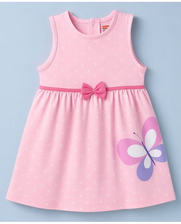Babyhug Single Jersey Knit Frock & Half Sleeves Shrug with Butterfly Print - Pink