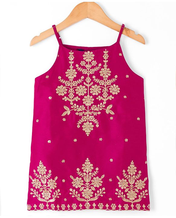 Pine Kids Woven Sleeveless Embellished Kurta & Churidar Se With Dupatta - Violet