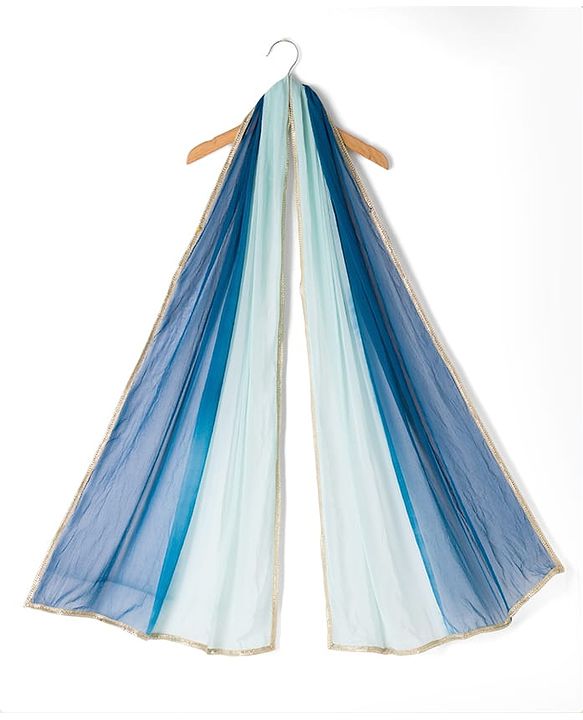 Pine Kids Woven Three Fourth Sleeves Kurti Churidar & Dupatta Set with Floral Embroidery & Sequin Detailing - Teal Blue