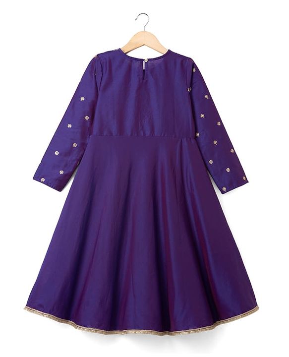 Pine Kids Woven Three Fourth Sleeves Embroidered Yoke Kurti Churidar Set with Dupatta - Violet
