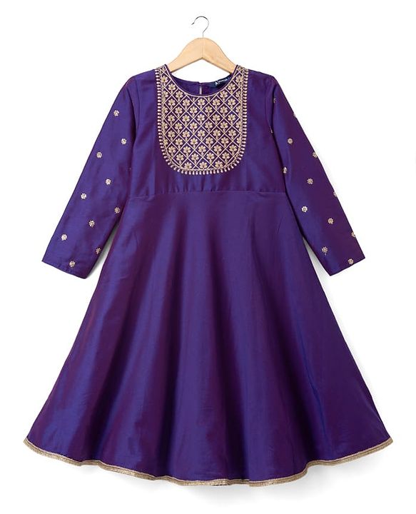 Pine Kids Woven Three Fourth Sleeves Embroidered Yoke Kurti Churidar Set with Dupatta - Violet