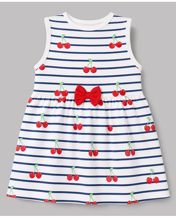 Babyhug Single Jersey Knit Half Sleeves Cherry Printed Frock with Shrug & Bow Applique  - White