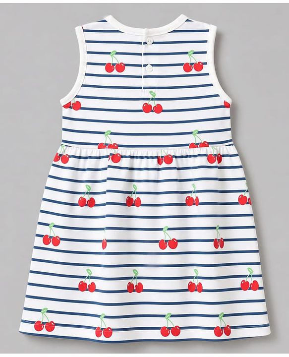Babyhug Single Jersey Knit Half Sleeves Cherry Printed Frock with Shrug & Bow Applique  - White