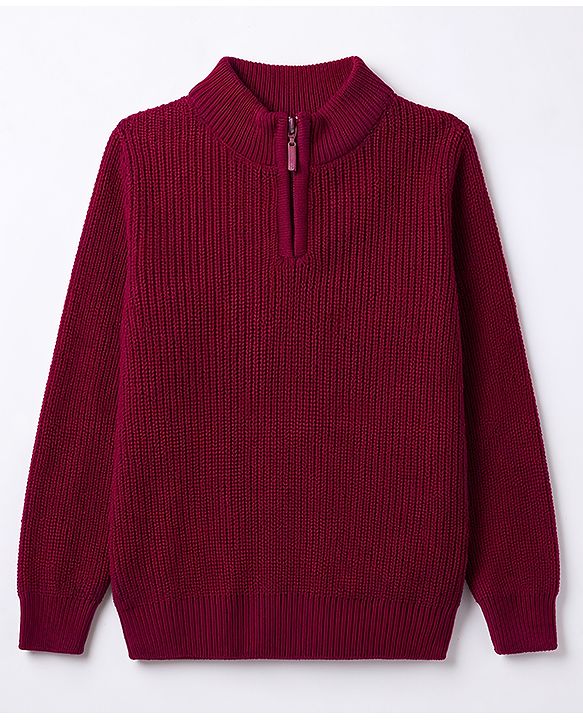 Pine Kids Knit Full Sleeves Solid Pullover Sweater - Wine