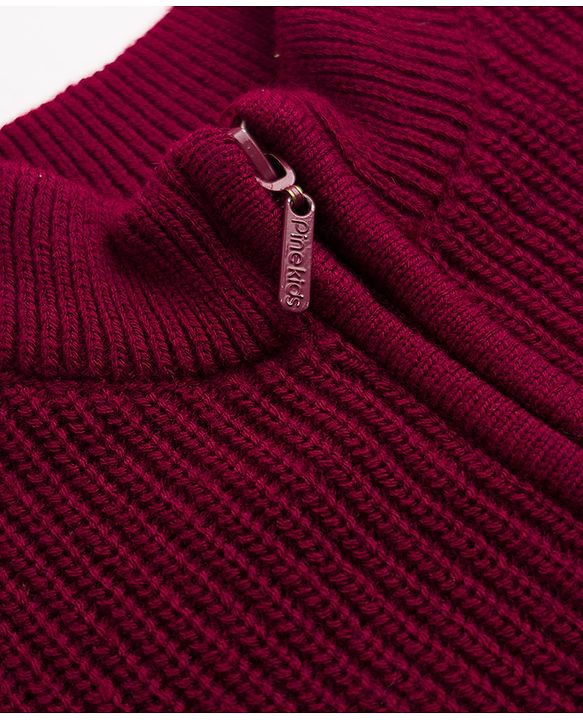 Pine Kids Knit Full Sleeves Solid Pullover Sweater - Wine