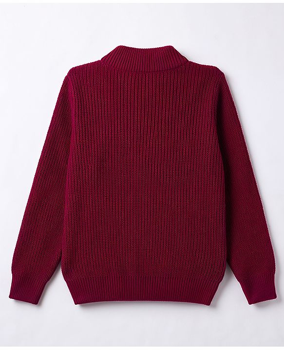 Pine Kids Knit Full Sleeves Solid Pullover Sweater - Wine