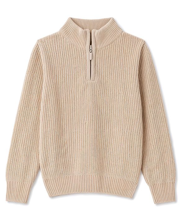 Pine Kids Knit Full Sleeves Solid Colour High Neck Pullover- Beige