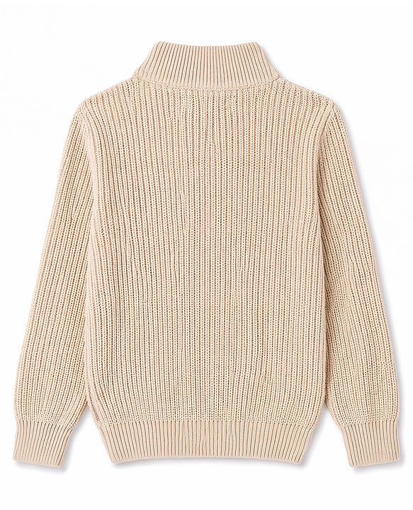 Pine Kids Knit Full Sleeves Solid Colour High Neck Pullover- Beige