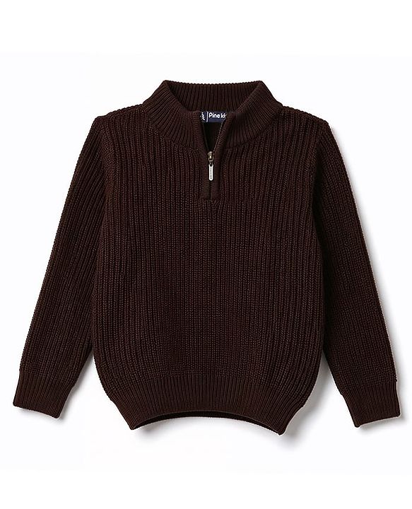 Pine Kids Knit Full Sleeves Solid Colour Pullover - Brown