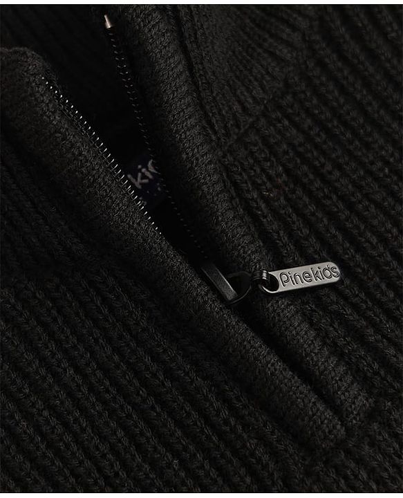 Pine Kids Knit Full Sleeves Solid Colour Pullover - Black