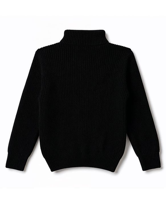 Pine Kids Knit Full Sleeves Solid Colour Pullover - Black