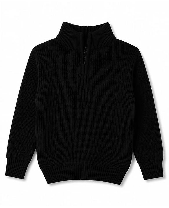Pine Kids Knit Full Sleeves Solid Colour Pullover - Black