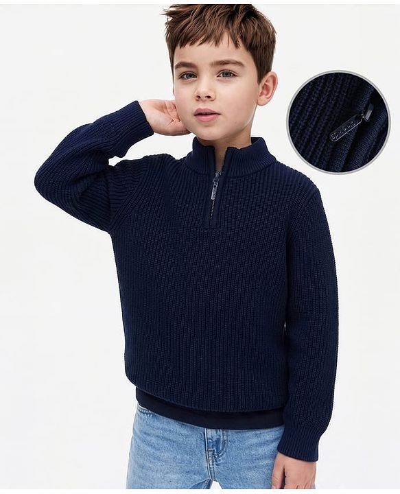 Pine Kids Knit Full Sleeves Sweater - Navy Blue