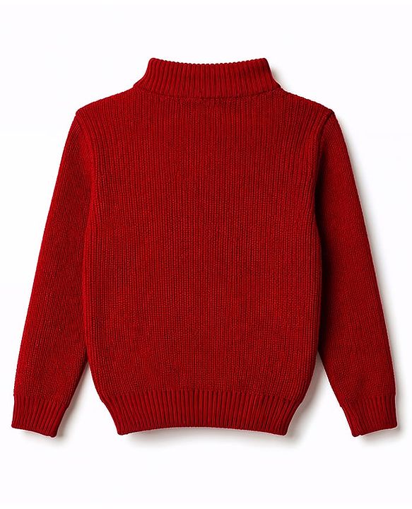 Pine Kids Knit Full Sleeves Solid Colour Pullover - Red