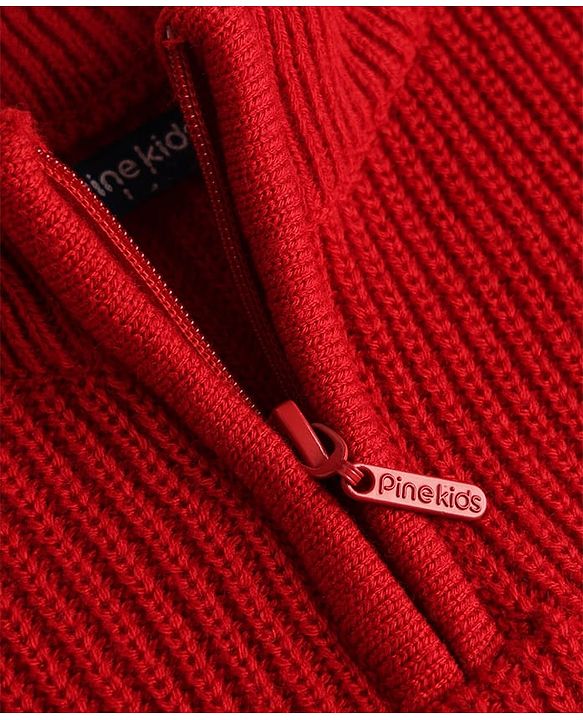 Pine Kids Knit Full Sleeves Solid Colour Pullover - Red