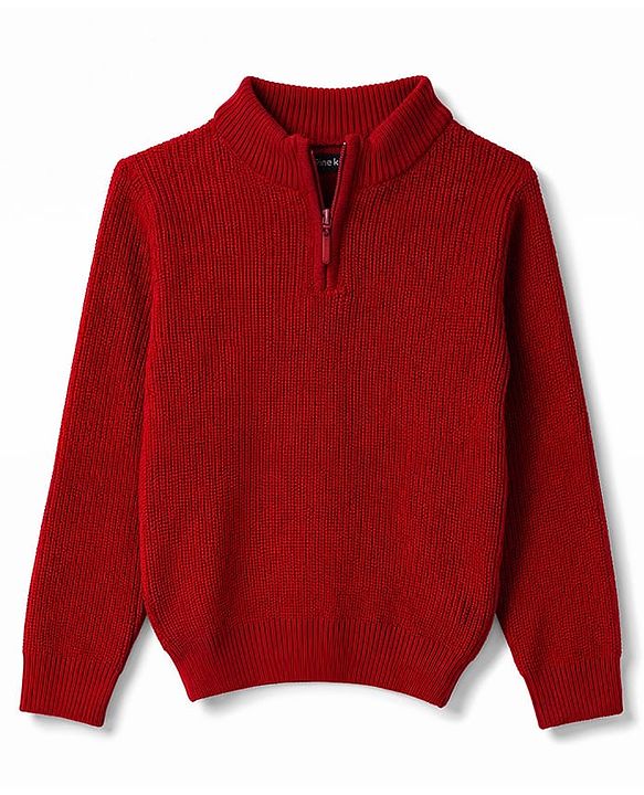 Pine Kids Knit Full Sleeves Solid Colour Pullover - Red