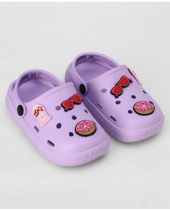 Pine Kids Backstrap Closure Clogs With Applique - Purple