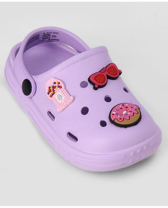 Pine Kids Backstrap Closure Clogs With Applique - Purple