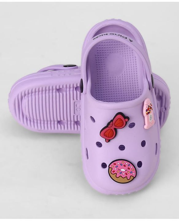 Pine Kids Backstrap Closure Clogs With Applique - Purple