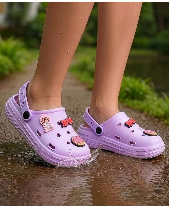 Pine Kids Backstrap Closure Clogs With Applique - Purple
