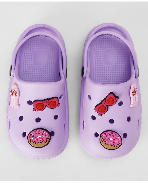 Pine Kids Backstrap Closure Clogs With Applique - Purple
