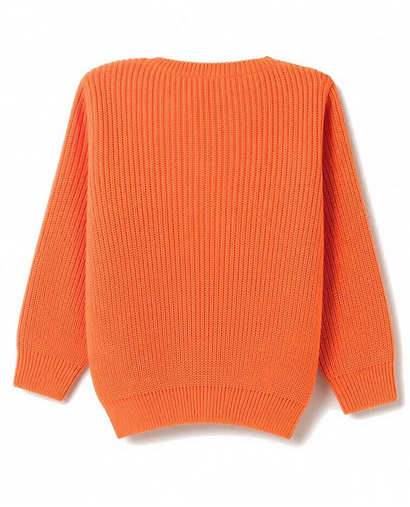 Babyhug Knit Full Sleeves Solid Colour Front Open Sweater - Orange