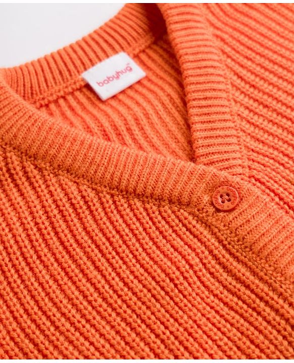 Babyhug Knit Full Sleeves Solid Colour Front Open Sweater - Maroon