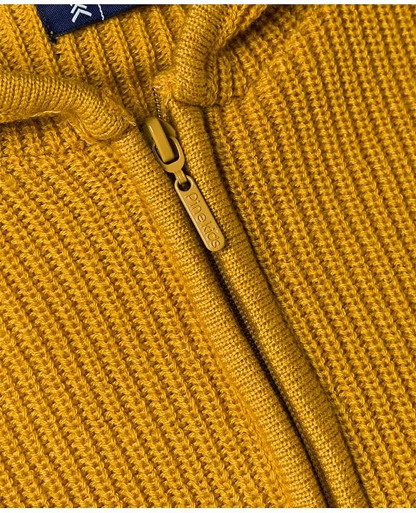 Pine Kids Knit Full Sleeves Front Open Hooded Sweater - Mustard