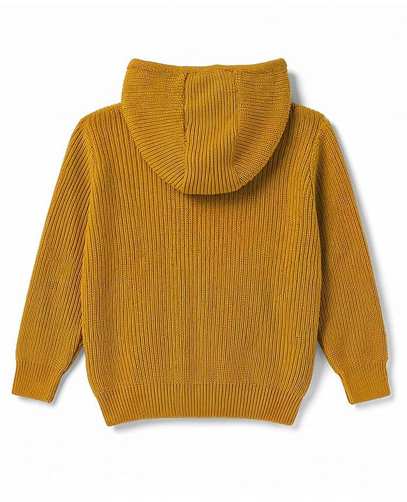 Pine Kids Knit Full Sleeves Front Open Hooded Sweater - Mustard