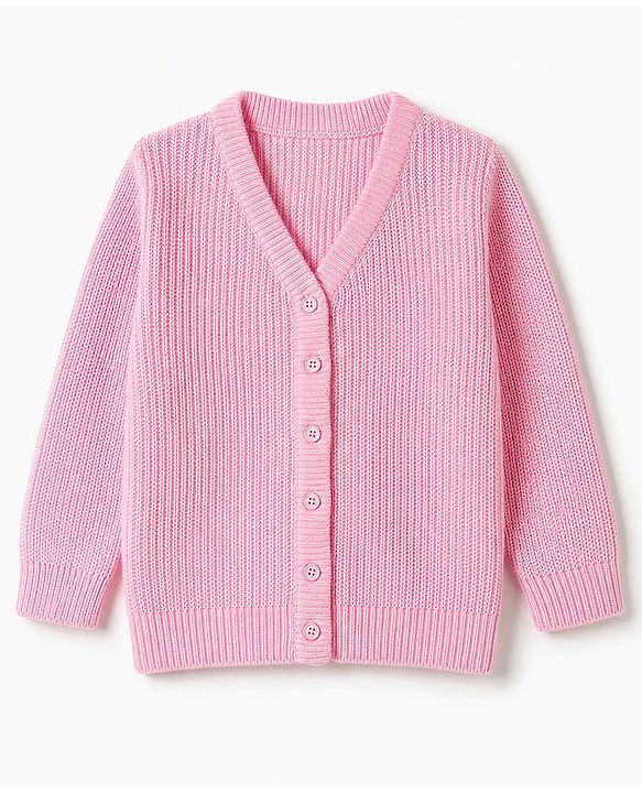 Babyhug Knit Full Sleeves Solid Colour Front Open Sweater - Maroon