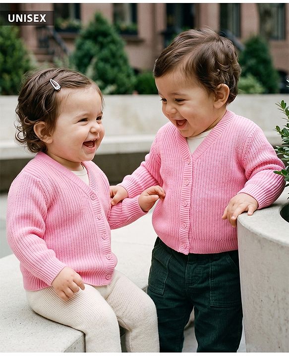 Babyhug Knit Full Sleeves Solid Colour Front Open Sweater - Maroon