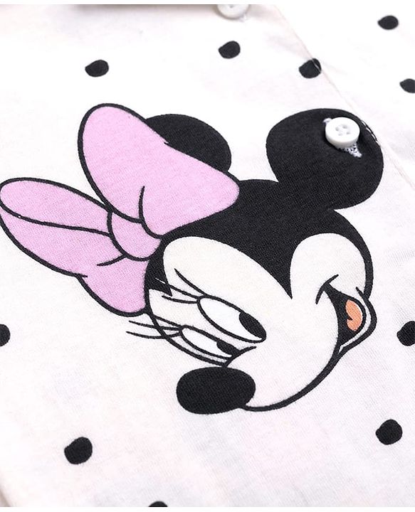 Babyhug Disney Single Jersey Knit Full Sleeves Shirt & Pyjama Co-ords Night Suit With Minnie Mouse Graphic - White