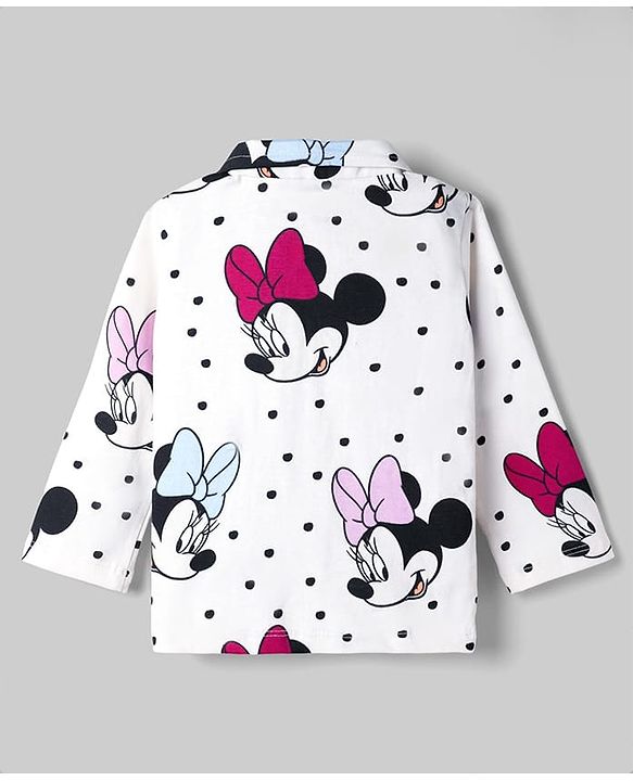 Babyhug Disney Single Jersey Knit Full Sleeves Shirt & Pyjama Co-ords Night Suit With Minnie Mouse Graphic - White