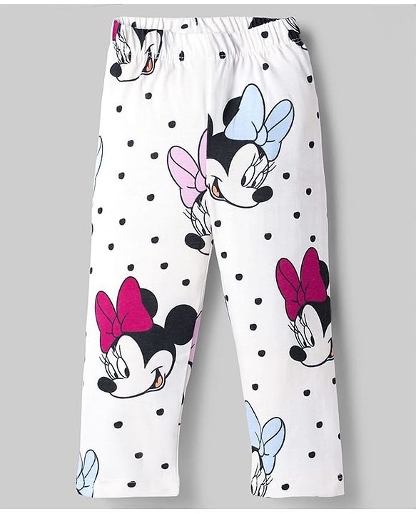 Babyhug Disney Single Jersey Knit Full Sleeves Shirt & Pyjama Co-ords Night Suit With Minnie Mouse Graphic - White