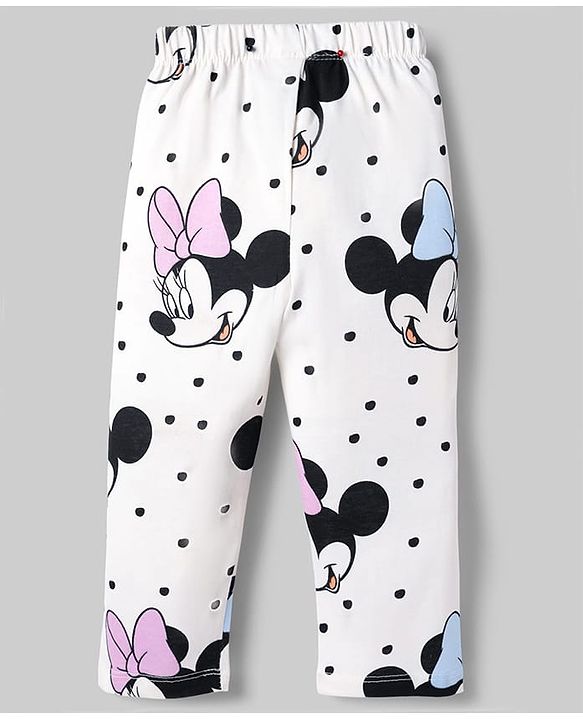 Babyhug Disney Single Jersey Knit Full Sleeves Shirt & Pyjama Co-ords Night Suit With Minnie Mouse Graphic - White