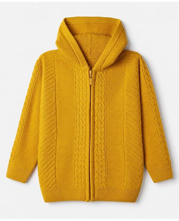 Pine Kids Cable Knit Front Open Sweater with Full Sleeves in Mustard