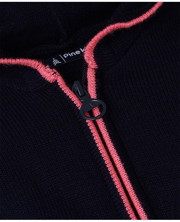 Pine Kids Knit Front Open Sweater with Full Sleeves and Hearts Design in Navy Blue for 4-5 Years