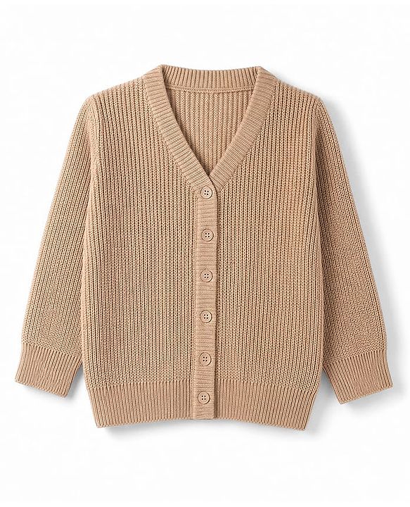 Babyhug Knit Full Sleeves Solid Front Open Sweater - Ivory