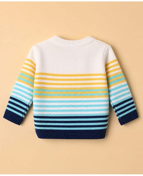 Babyhug Knit Full Sleeves Sweater and Pant Set with Stripes - Blue