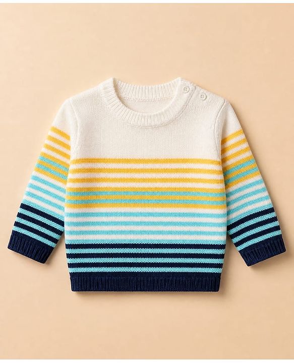 Babyhug Knit Full Sleeves Sweater and Pant Set with Stripes - Blue