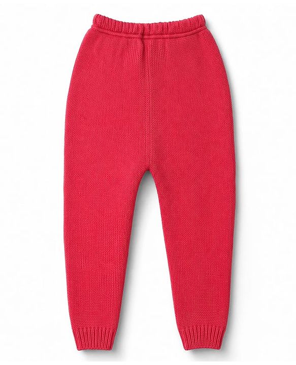 Babyhug Knit Full Sleeves Sweater Set With Heart Design  - Red
