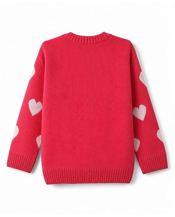 Babyhug Knit Full Sleeves Sweater Set With Heart Design  - Red