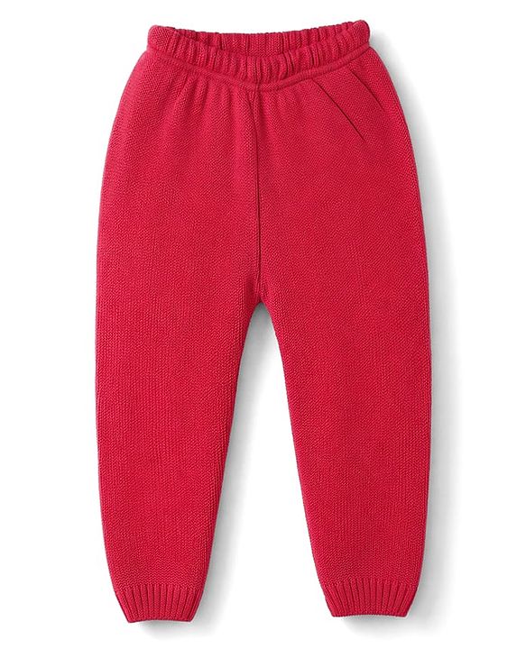 Babyhug Knit Full Sleeves Sweater Set With Heart Design  - Red